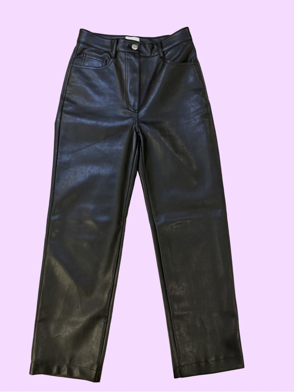 Aritzia Wilfred Black Faux Leather Trousers with Branded Silver Button